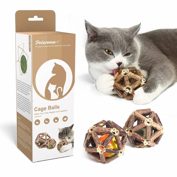 Potaroma Catnip Toys, 3Pcs Cat Toys Natural Silvervine Stick Cage