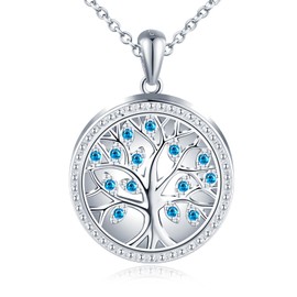 Yumilok Chain Necklace for women Tree of Life Hollow Open Rund blue Zirconia Photo Picture Locket Necklace 925 Sterling Silver