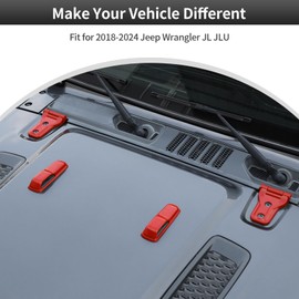 CheroCar 6PCS Car Engine Hood Hinge & Hood Hinge Cover Trim for 2018-2024 Jeep Wrangler JLJLU Gladiator 2-Door and 4-Door (Red)