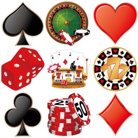 45 Pcs Casino Party Cutouts Las Vegas Casino Decorations Poker Dice Slot Machine Paper Cutting with Glue Point for Bulletin Board Party Supplies