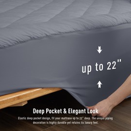 HOMTEC Queen Size Mattress Pad Cotton Top Mattress Cover Quilted Fitted Mattress Protector with 18-22" Deep Pocket Down Alternative Fill Noiseless & Breathable (Queen, Dark Grey)