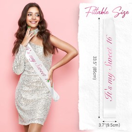 Sweet 16 Birthday Sash for Women and Girls - White with Pink Foil '16' - Its My 16th Birthday Decorations