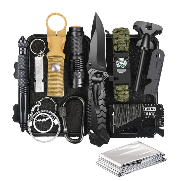 Gifts for Men Dad Husband Him, Survival Kit, Emergency Survival Gear and Equipment 14 in 1, Anniversary Birthday Gifts for Him Boyfriend, Hunting Fishing Camping Accessories, Cool Gadget