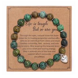 Valicaer 2 Pcs Blessing Bracelet for Women,Natural Stone Crystal Jewelry,Gemstone Zebra Bead & Heart chamm for Meditation Relax Teens Gins Gifs (Dark Green)