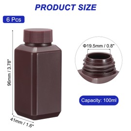 PATIKIL Reagent Bottles, 6 Pcs 100ml HDPE Narrow Mouth Square Sample Storage Container with Inner Ring Cover for Lab Water Reagent Liquids Solid Sample Storage Seal, Brown