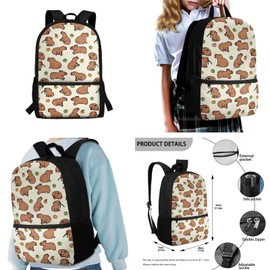 Gomyblomy Capybara Backpack for School Girls 6-8 8-10 Cute Kids Backpack with Lunch Box 4 in 1 Set Girls Bookbag with Pencil Case Water Bottle Sleeve 17 Inch School Bag for Elementary Daypack