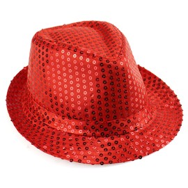Wovanoo Sequin Hat for Girls Boys Western Fedora Hat Dance Jazz Hat Red