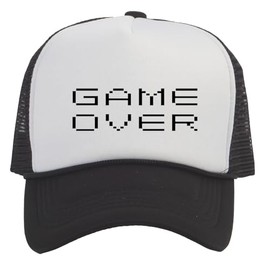 TOP HEADWEAR Game Over Trucker Hat - Men's Women's Gamer Bachelor Party Idea Gift White/Black
