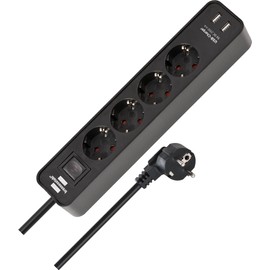 Brennenstuhl Ecolor Steckdosenleiste 4-Fach mit USB-Ladebuchse (Mehrfachsteckdose mit 2X USB Charger, Schalter und 1,5m Kabel) schwarz
