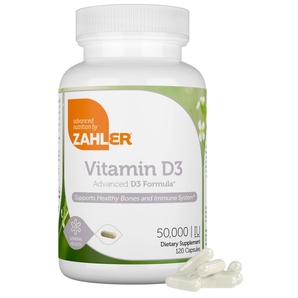 Zahler - Advanced Vitamin D3 50000 IU Softgels (120 Count) Kosher Vegetarian Friendly Vitamin D for Immune Support, Bone, Teeth & Muscle Health - Weekly D3 Vitamin Supplement- Easy Swallow VIT D 3