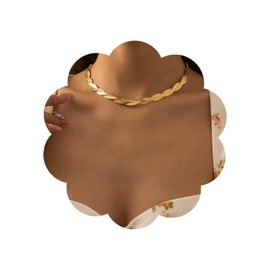 Wendalern Golden Snake Chain Necklace Double Layer Twist Herringbone Choker Necklace Flat Herringbone Chain Necklace Layered Knot Snake Chain Collar Necklace Jewellery for Women, Zinc, No Gemstone