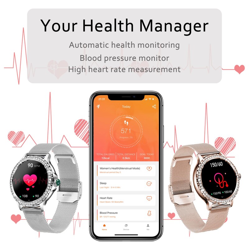 Pard 1.3 Inch Women Smart Watch with Sleep Detection, Heart