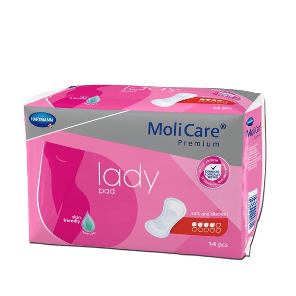 MoliCare Premium lady pad, incontinence pad for women for bladder weakness, aloe vera, 4 drops, 1 x 14 pieces