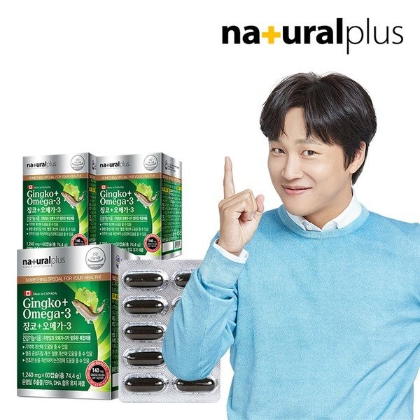 Natural Plus [Half Club/Natural Plus] Cha Tae-hyun Ginkgo Omega 3 60 capsules 3 boxes (6 months supply), single item/single item / 내츄럴플러스 [하프클럽/내츄럴플러스]차태현 징코 오메가3 60캡슐 3박스(6개월분), 단품/단품