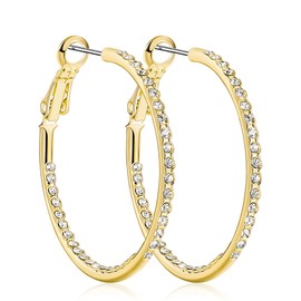 KOSE 14K Gold Hoop Earrings for Women Hypoallergenice, 35mm Rhinestone Hoop Earrings with 14K Gold Plated, Gift for Women and Friend (Gold)
