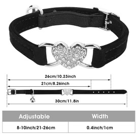 Molain Heart Bling Cat Collar, Adjustable Collar with Safety Belt and Bell, Rhinestone Collar for Kittens, Small Dogs, Cats (Black)