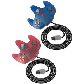 Suifaqi 2025 New 2x Replacement for Classic Wired N64 Controller, for N64 Video Game Console (Transparent Red & Blue)