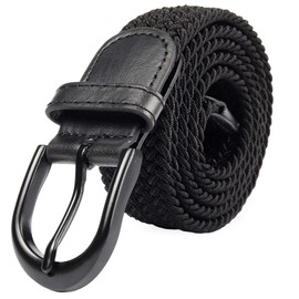 Mile High Life | Braided Stretch Elastic Belts | Pin Oval Solid Black Belt Buckle | PU Loop End Tip Men/Women/Junior