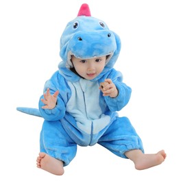 KEOYA Toddler’s Fleece Bodysuit Long Sleeves Zipper Jumpsuit Dinosaur Romper Toddlers Baby Unisex Kids Rompers Sky Blue 7-12 Month