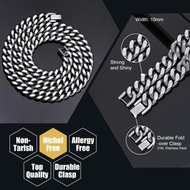 VEXXS Cuban Link Chain Flat Cut, 18K Real Gold Plated Gold Chain, Durable No Color Fading 10mm 12mm Men’s Necklace Chain Street Wear Hip Pop Necklace Chain Urban Fashion Flat Cuban Necklace