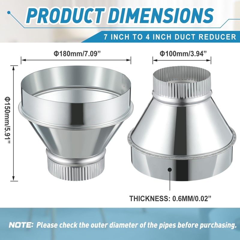 Otoolling 7 Inch to 4 Inch Duct Reducer Increaser Galvanized