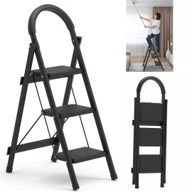 NewHome 3 Step Ladder with Wide Anti-Slip Pedal Heavy Duty Folding 330lbs Step Stool