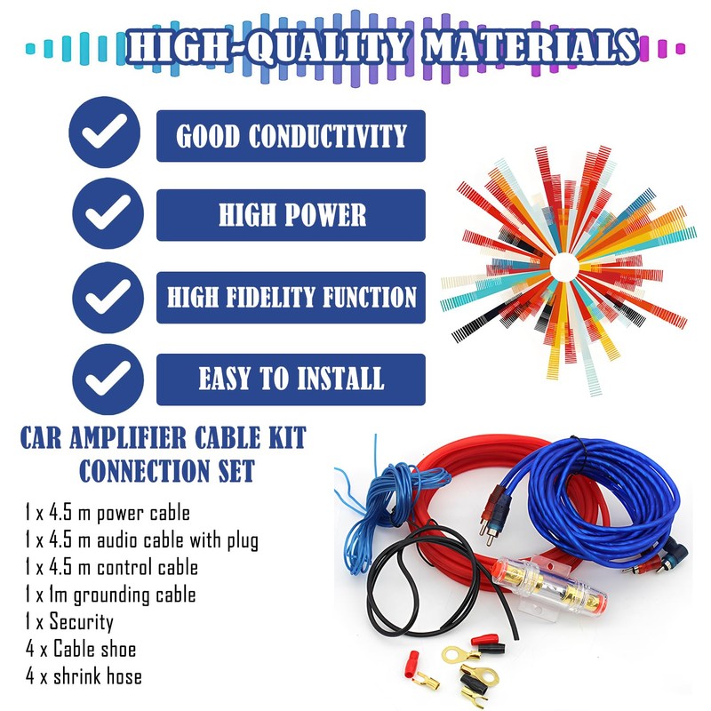 Cable Set, Subwoofer Car Amplifier Cable Set Connection Set 10GA