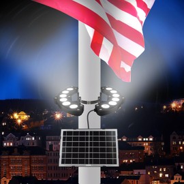 Flag Pole Light Solar Powered 6000K Brightest Solar Flag Pole Lights Outdoor Waterproof LED 12000mAh Battery Dusk to Dawn Work 16+ Hours Ring Solar Light Fits 2-6 in Diameter Flagpoles (Black)