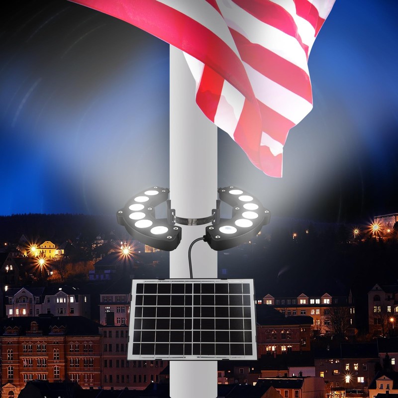Flag Pole Light Solar Powered 6000K Brightest Solar Flag Pole