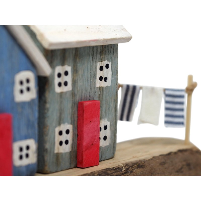 Nautical Rustic Wooden Coastal Village Beach House Ornament - Blue