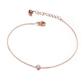 Kim Johanson Stainless Steel Women's Anklet White Diamond in Rose Gold with Zirconia Stones and a Strong Lobster Clasp Including Jewellery Bag, Zirconia