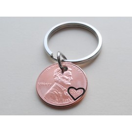 2023 US One Cent Penny Keychain with Heart Around Year; 2 Year Anniversary, Couples Keychain