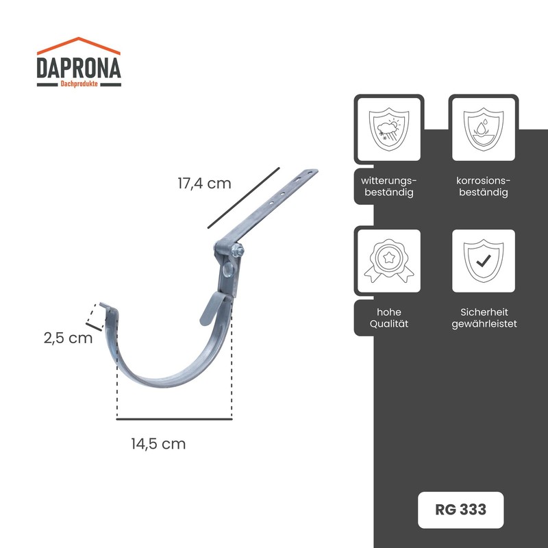 DAPRONA Gutter Iron Adjustable, Gutter Holder Silver RG 333 for