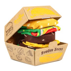 Funny Burger Socks Box for Women Mom Teen Girls - Funny Gifts Hamburger Fun Novelty Funky Crazy Silly Cool Cute Food Socks-Mothers Valentines Day Birthday Gag Christmas Gifts Stocking Stuffers