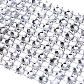 8 Row 10 Yard Acrylic Rhinestone Dismond Ribbon Roll, Sparkling Diamond Mesh Wrap Roll for Wedding Cakes, Birthday Decorations, Shower, Party Supplies, Arts and Crafts (Silver)