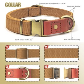 QRDA Dog Collar and Leash Set Khaki Adjustable Durable Nylon Pet Collars with Leashes Tactical Dog Leash Breakaway Dog Collar for Medium/Large Dog