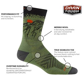 Darn Tough Vermont, Mens, Vert Micro Crew Ultra-Lightweight with Cushion, Lichen, Medium