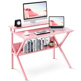ODK ODK Small Desk, 27.5 Inch Small Computer Desk for Small Spaces, Compact Desk with Storage, Tiny Desk Study Desk with Monitor Stand for Home Office, Pink