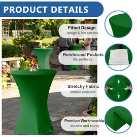 Enjoyidea Cocktail Table Covers-Spandex Round High Top Table Cloths 6 Pack 32x43 Inch-Green Stretch Fitted Bar Tall Tablecloth for Pub Bistro Highboy Party Event Banquet Height Folding Satnding Tables