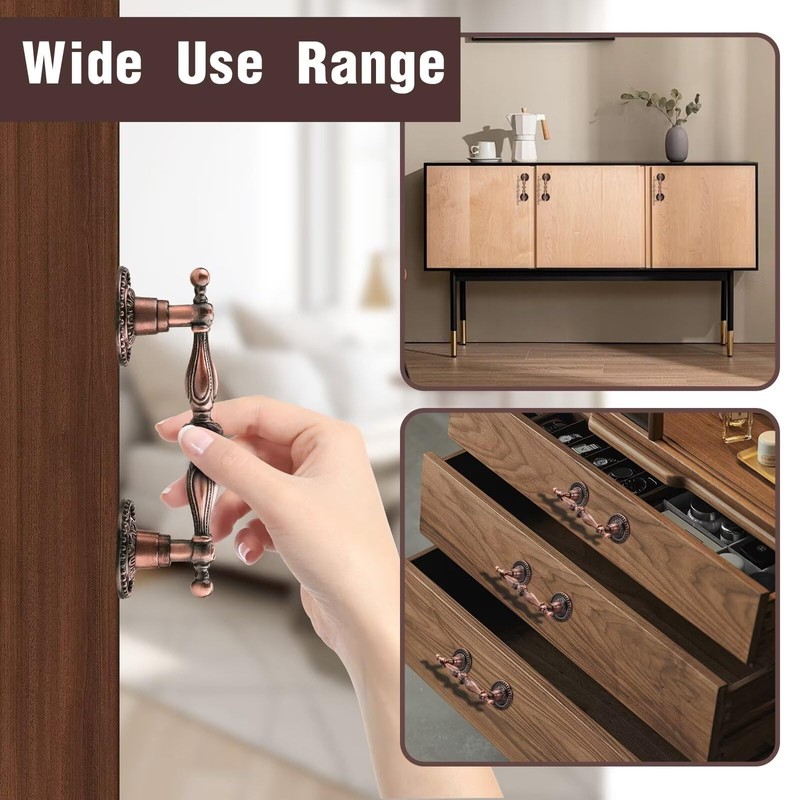 NIZADO Antique Copper Cabinet Pulls 2.5 Inch, Vintage Drawer Pulls