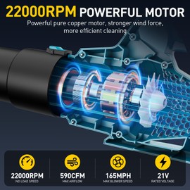 WorkBless Leaf Blower Cordless, 21V Electric Leaf Blower with 2 x 4.0Ah Batteries and Fast Charger, 22000RPM & 6 Speed Adjustable, Blower for Lawn Care, Patio Cleaning, Dust, Snow Care(Blue)