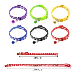 Qancekoo 6pcs Puppy Collars, Puppy Whelping Collars Colourful Adjustable Dog Collar Paw Print Collar with Bell for Small Dog Cats