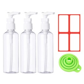 3 Pieces of Transparent Push Bottles, 1 Piece of Funnel, 1 Piece of Label Sticker, Refillable Dispensing Bottle, Cream and Lotion Bottle, Suitable for Travel and Business Trips