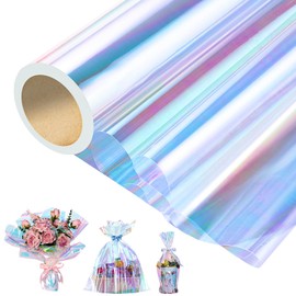 woric Iridescent Cellophane Wrap for Gift Baskets 82 Ft X 17 In Cellophane Wrap Roll Gift Basket Wrapping Plastic for Basket Treats Flower Birthday Gifts DIY Crafts (Iridescent Blue)