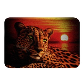 Moon Cheetah Bath Mat Leopard Print Bathroom Rugs for Teens Boys,African Safari Animals Rug Novelty Wildlife Big Cat Doormats Ocean Sunset Landscape Bath Mat 20"x32"