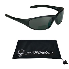 Bikershades Motorcycle Wraparound Bifocal Sunglasses 1.50 with ANSI Z87.1 Safety Smoke Lens for Men and Women - Free Microfiber Cleaning Case. Puma/SMK/1.5