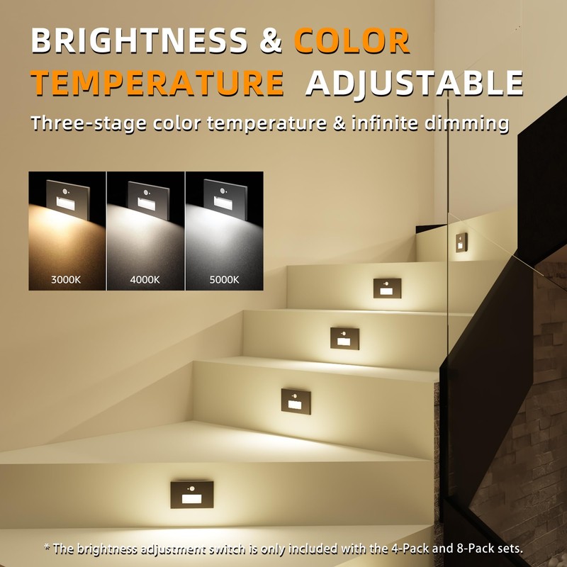 Jandov 4 Pack Motion Sensor Stair Lights Indoor Outdoor,Dimmable Motion