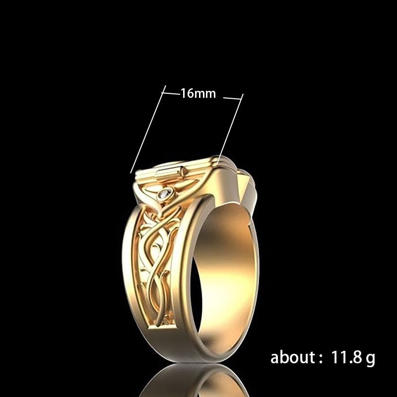 Ganquya Men's Hip Hop Cubic Zirconia Ring,Mini Secret Compartment Storage