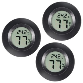 3Pcs Mini Round Hygrometer Thermometer Digital LCD Monitor Meter Gauge Indoor Outdoor Humidity Temperature Gauge for Humidifiers Dehumidifiers Greenhouse Basement Babyroom Fahrenheit or Celsius Black