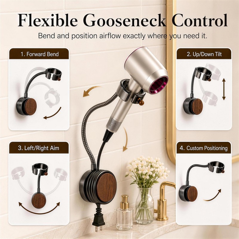 Hands Free Hair Dryer Holder Wall Mount, Reusable Suction Cup